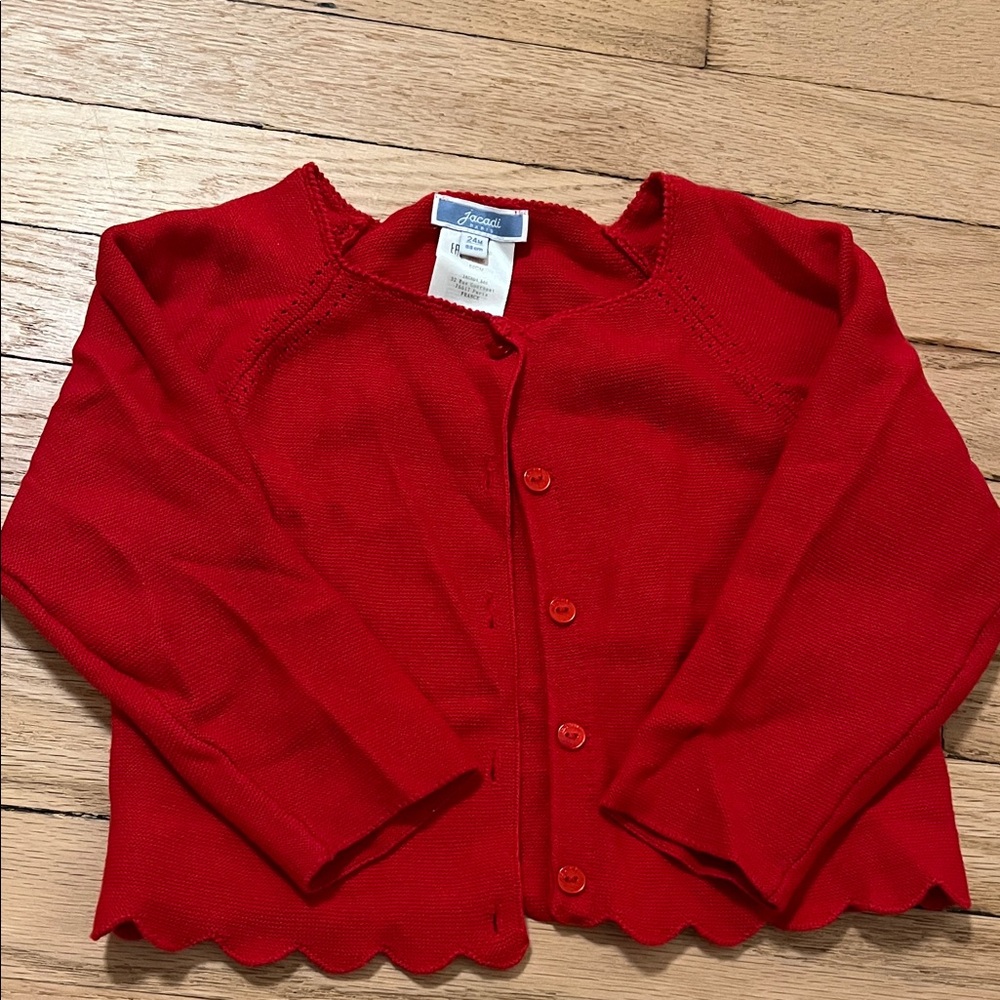 Jacadi Scallop Hem Red Cardigan, 24M
